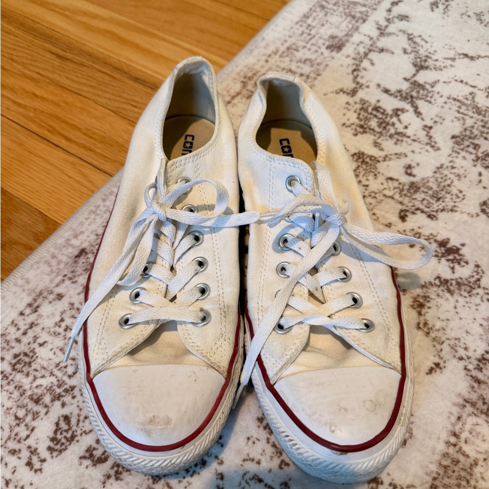 Converse Off-White Canvas Shoes with Red Trim